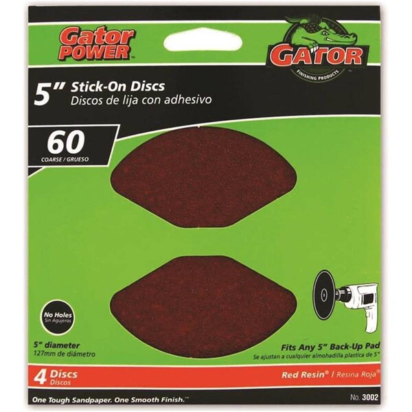 Gator Finishing 5 in Stickon Sanding Disc 60 Grit - 3369691