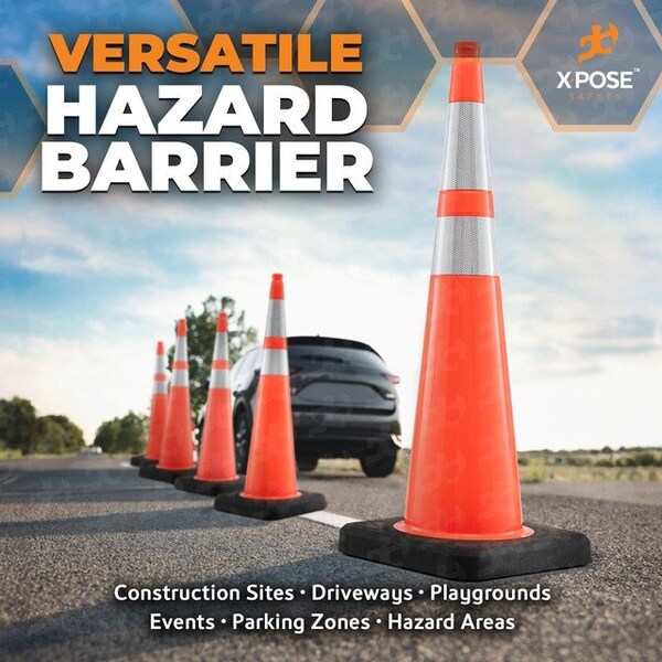 Xpose Safety 36 In Orange Slim Line Traffic Cones with 6 & 4 Collars, 4-PK - OTC36SL-64-12L-4-X-S