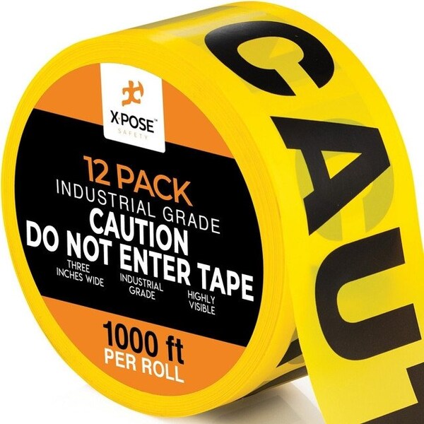 Xpose Safety 12pk Caution Do Not Enter Tape Roll, 12 Rolls, 1000 Ft x 3 In Wide Each, Yellow Safety Tape, 12PK - PCDNT-12-X-S
