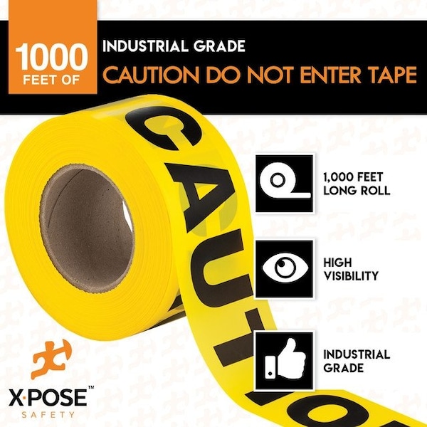 Xpose Safety 12pk Caution Do Not Enter Tape Roll, 12 Rolls, 1000 Ft x 3 In Wide Each, Yellow Safety Tape, 12PK - PCDNT-12-X-S