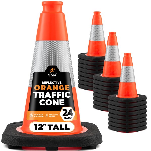 Xpose Safety Traffic Safety Cone, PVC, 12 in Height, 9 in Length, Orange - OTC12-4-24-X-S