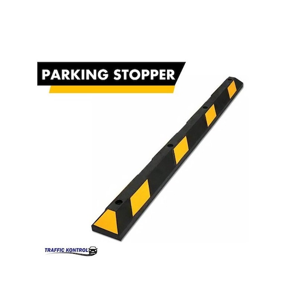 Traffic Kontrol Parking Wheel Stop, 6ft Long, Black With Yellow stripes, Recycled Rubber - TK-PS-6-BKYW