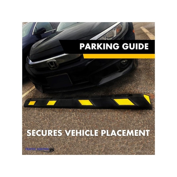 Traffic Kontrol Parking Wheel Stop, 6ft Long, Black With Yellow stripes, Recycled Rubber - TK-PS-6-BKYW