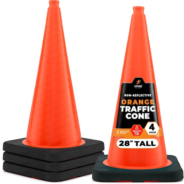 Xpose Safety Traffic Safety Cone, PVC, 28 in Height, 14 in Length, Orange - OTC28-10L-4-X-S