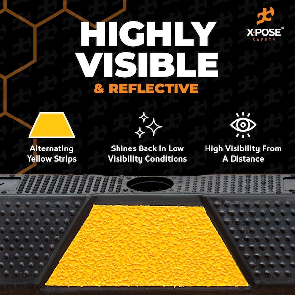 Xpose Safety Parking Block, Rubber, 6 in Height, 72 in Length, Black/Yellow - PBS-6-10-X-S