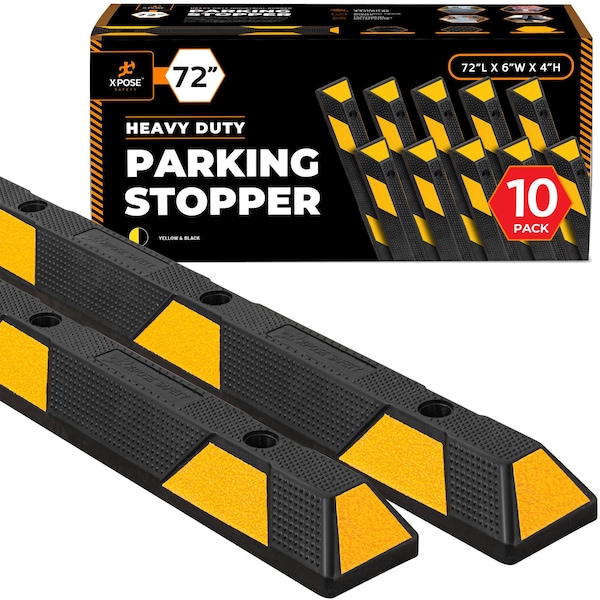 Xpose Safety Parking Block, Rubber, 6 in Height, 72 in Length, Black/Yellow - PBS-6-10-X-S