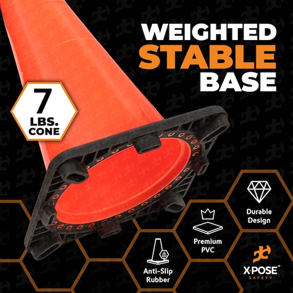 Xpose Safety Traffic Safety Cone, PVC, 28 in Height, 14 in Length, Orange - OTC28-FP297-X