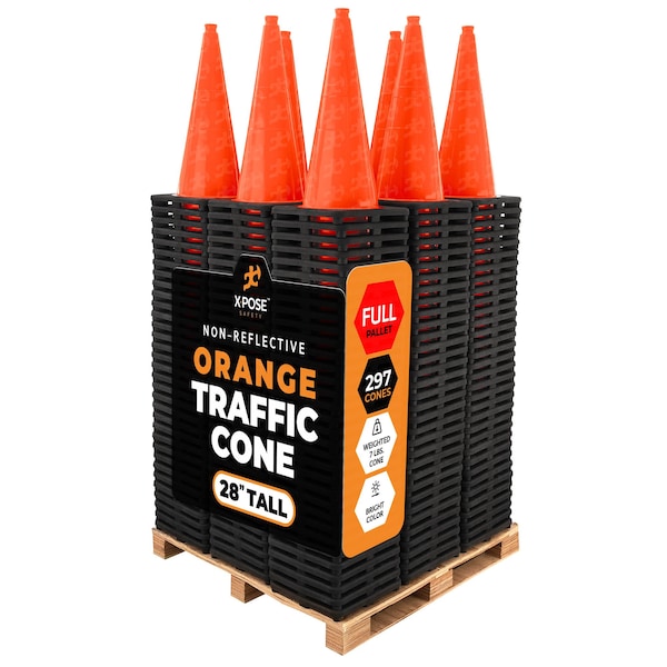 Xpose Safety Traffic Safety Cone, PVC, 28 in Height, 14 in Length, Orange - OTC28-FP297-X