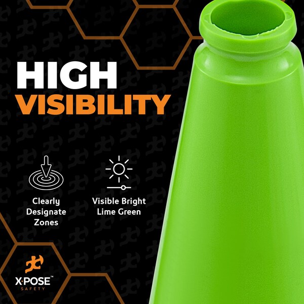 Xpose Safety Traffic Safety Cone, PVC, 18 in Height, 11 in Length, Lime Green - LTC18-24-X-S