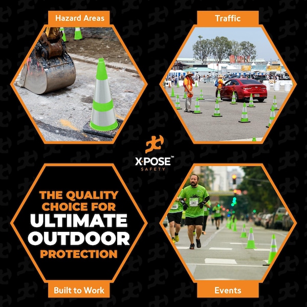 Xpose Safety Traffic Safety Cone, PVC, 28 in Height, 14 in Length, Lime Green - LTC28-64-HP150-X