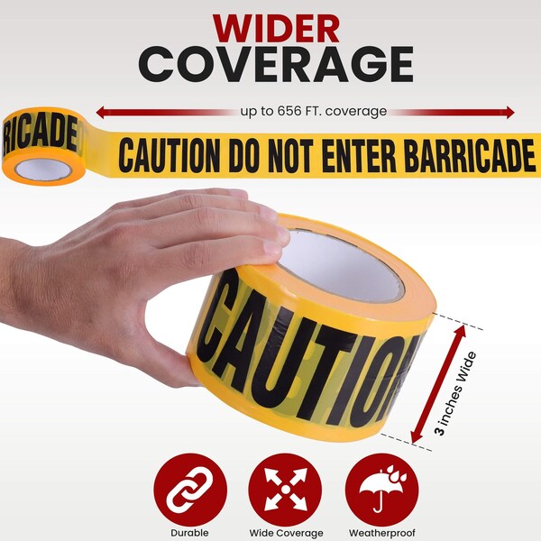 Pyle Barricade Tape, Do Not Enter, Yellow, 3 in Wide x 656 ft Length, Polyethylene - PNECTX4