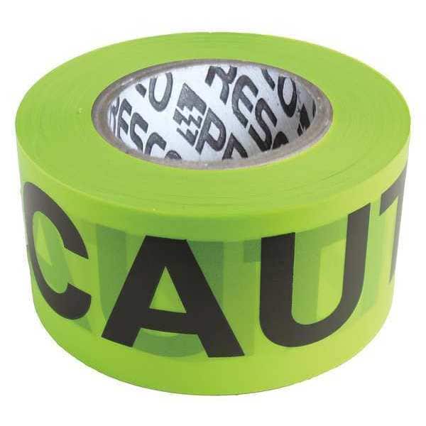 Zoro Select Barricade Tape, Caution, Fluorescent Green, 3 in Wide x 500 ft Length, Vinyl, 3 mil - B3530LG16-200