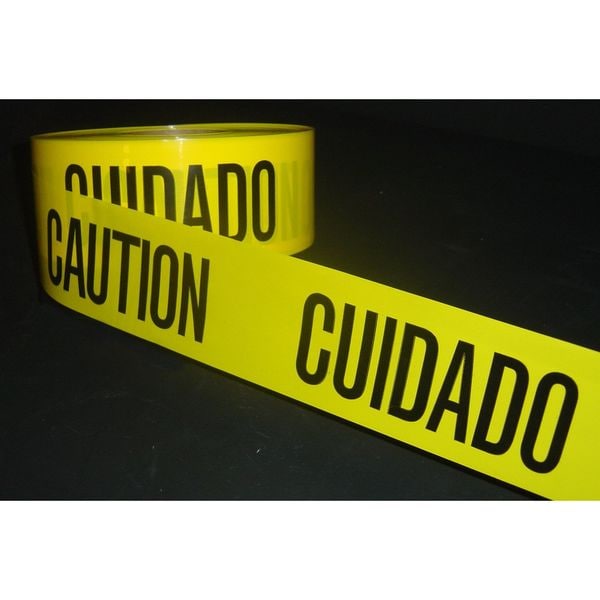 Zoro Select Barricade Tape, Caution/Cuidado, Yellow, 3 in Wide x 300 ft Length, Polyethylene, 4 mil - B334Y13-200
