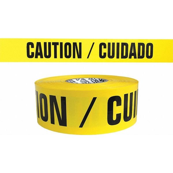 Zoro Select Barricade Tape, Caution/Cuidado, Yellow, 3 in Wide x 300 ft Length, Polyethylene, 4 mil - B334Y13-200