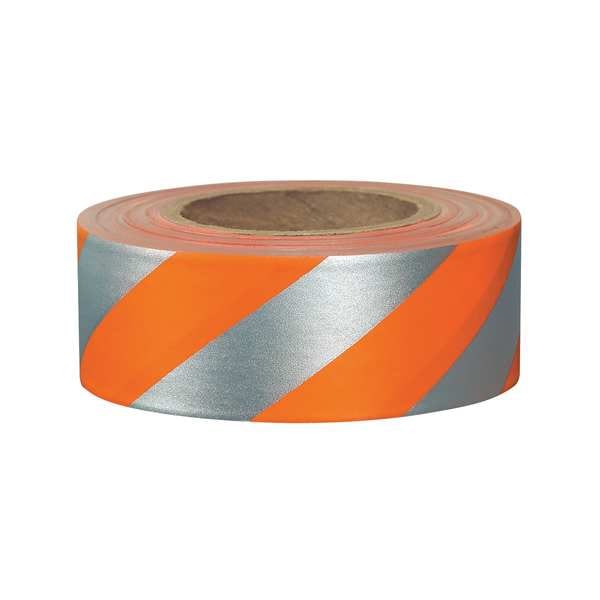 Zoro Select Flagging Tape, No Legend, Fluorescent Orange/Silver, 1 3/16 in Wide x 150 ft Length, Vinyl, 2.5 mil - SOGREF-200
