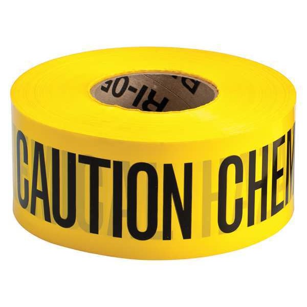 Zoro Select Barricade Tape, Caution Chemical Hazard, Yellow, 3 in Wide x 1,000 ft Length, Polyethylene, 3 mil - 91463