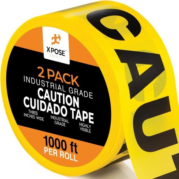 Xpose Safety 2pk Caution/Cuidado Tape Roll, 2 Rolls, 1000 Ft x 3 In Wide Each, Yellow Safety Tape, 2PK - PCCT-2-X-S