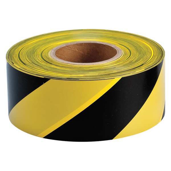 Zoro Select Barricade Tape, No Legend, Black/Yellow, 3 in Wide x 1,000 ft Length, Polyethylene, 3 mil - 91454