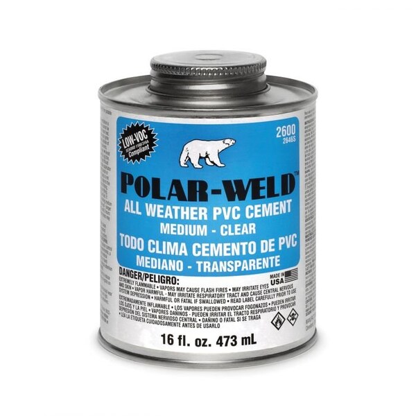 United Elchem POLARWELD 2646S LOW VOC PVC SOLVENT CEMENT, 16 OZ, TRANSLUCENT LIQUID, CLEAR - 2646S