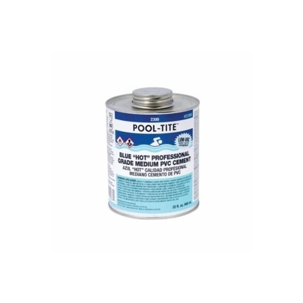 United Elchem POOLTITE MEDIUM HOT LOW VOC PVC CEMENT, 4 OZ, TRANSLUCENT LIQUID, BLUE - 2366S