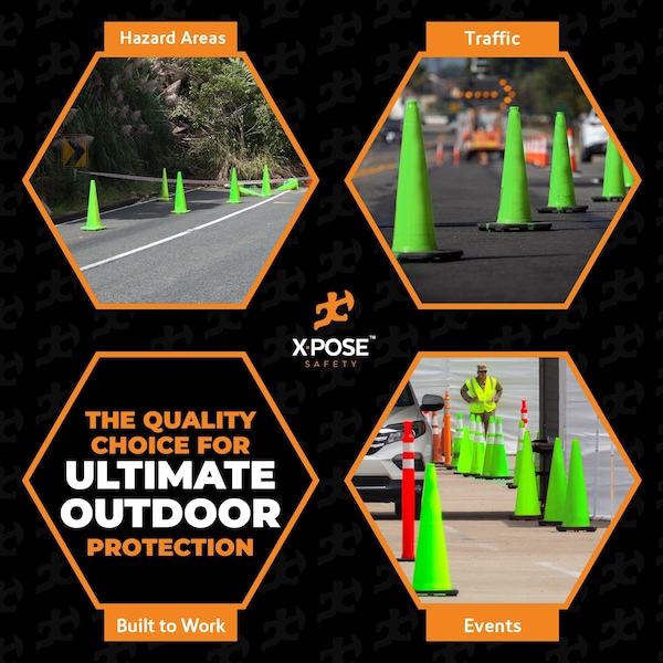 Xpose Safety Traffic Safety Cone, PVC, 36 in Height, 15 in Length, Lime Green - LTC36-48-X