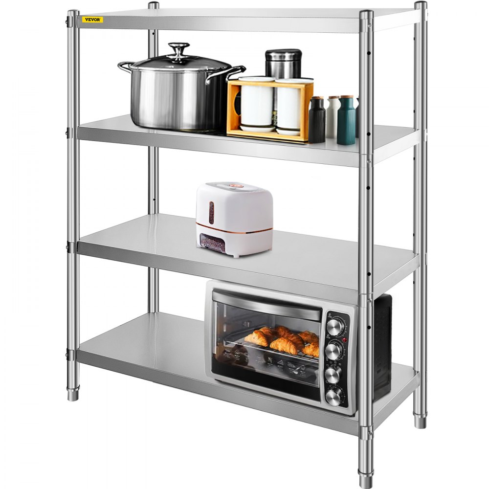 VEVOR Stainless Steel Shelving 46.8x18.5 Inch 4 Tier Adjustable Shelf Storage Unit Stainless Steel Heavy Duty Shelving for Kitchen Commercial Office Garage Storage 330lb Per Shelf - BXG4CHJ0000000001V0