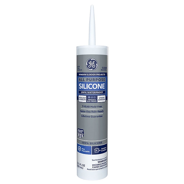 Ge Silicone Sealant, 10 oz, Cartridge, Clear, Silicone Base, All Purpose Silicone - 2795576