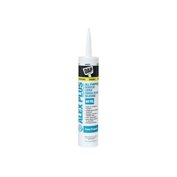 Dap Silicone Caulk, 10 oz, Cartridge, White, Silicone Base, ALEX PLUS - 18152