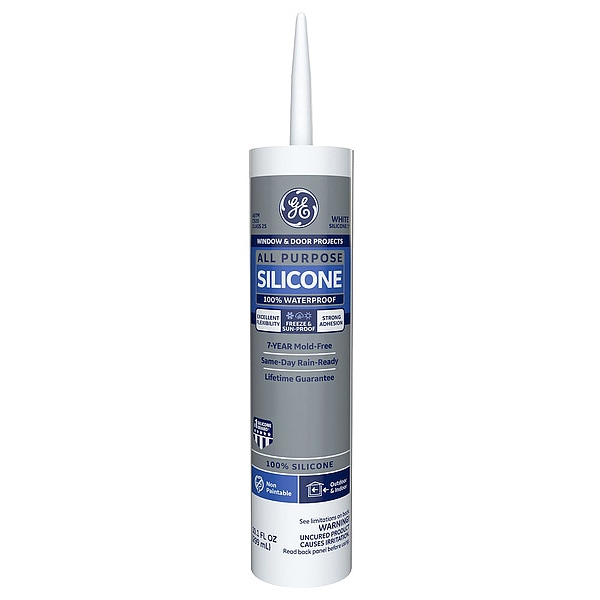 Ge Silicone Sealant, All Purpose Silicone, 10 oz, Cartridge, White - 2749483