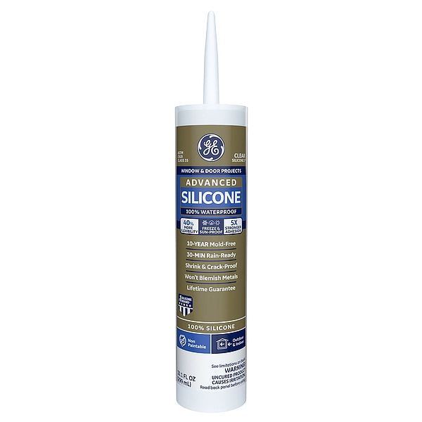 Ge Silicone Sealant, 10 oz, Cartridge, Clear, Silicone Base, Advanced Silicone - 2708920