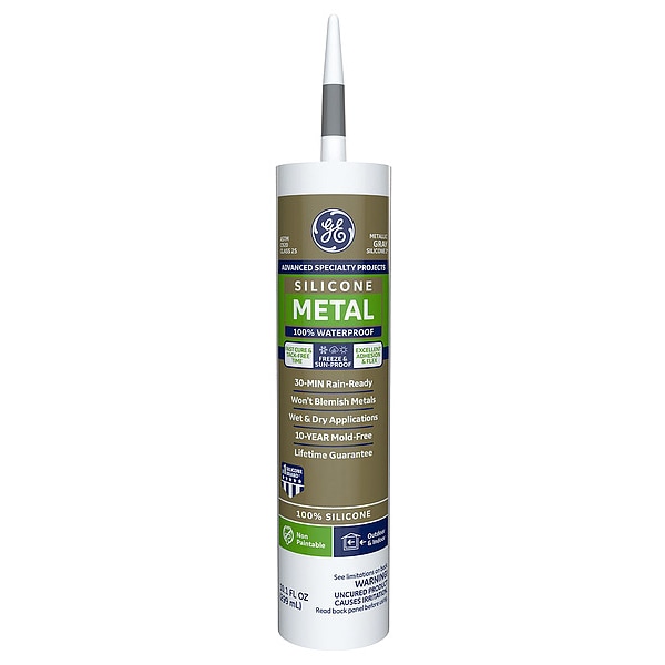 Ge Silicone Sealant, Metal Silicone 2, 10 oz, Cartridge, Gray - 2816710
