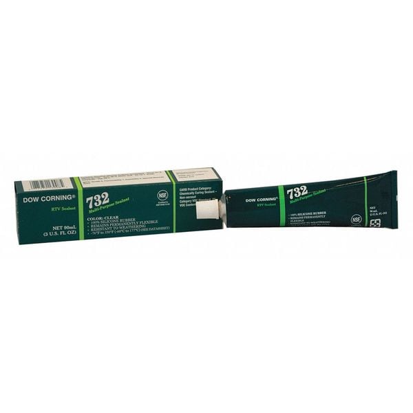 Dowsil Silicone Sealant, 3 oz, Tube, Clear, Silicone Base, 732 - 3138356