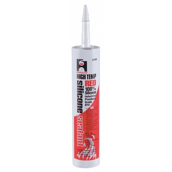 Hercules Silicone Sealant, 10 oz, Cartridge, Red, Silicone Base, High Temp - 25666