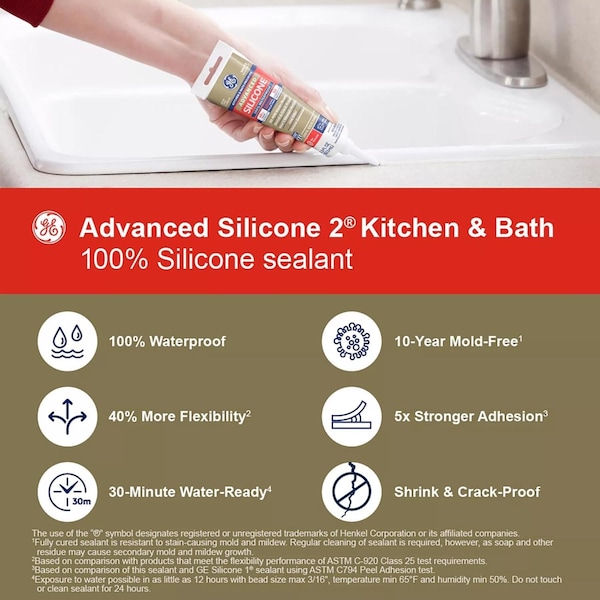 Silicone Ii GE Advanced Clear Silicone 2 Kitchen and Bath Caulk Sealant 2.8 oz - GE284