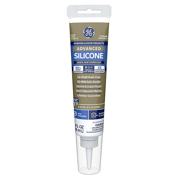 Ge Silicone Sealant, 2.8 oz, Tube, Clear, Silicone Base, Advanced Silicone - 2810435