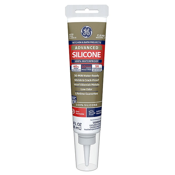 Ge Silicone Sealant, 3 oz, Tube, Clear, Silicone Base, Advanced Silicone - 2812563