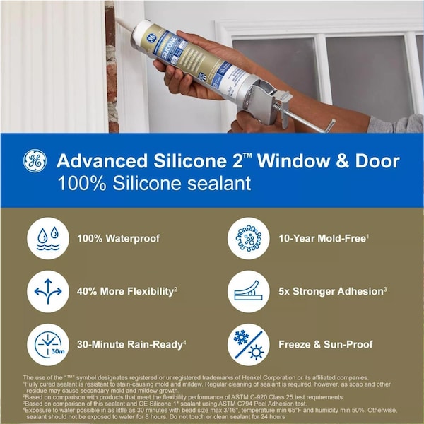 Silicone Ii GE Advanced Clear Silicone 2 Window and Door Caulk Sealant 10.1 oz - GE-5000