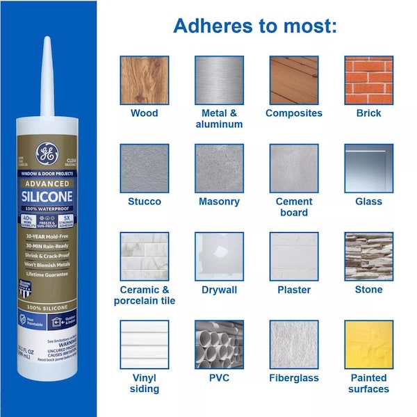 Silicone Ii GE Advanced Clear Silicone 2 Window and Door Caulk Sealant 10.1 oz - GE-5000