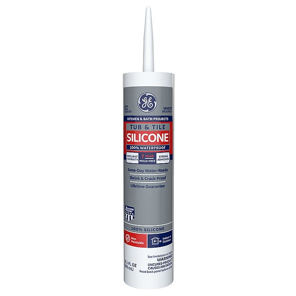 Ge Silicone Sealant, 10 oz, Cartridge, White, Silicone Base, Tub & Tile - 2749484