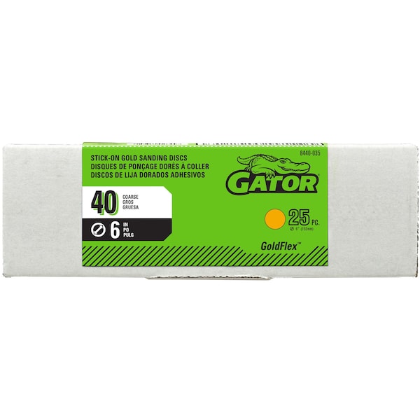 Gator Finishing PSA Sanding Disc, 6 In., 40 G, PK25 - 8440035
