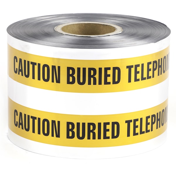 Dottie Detectable Warning Tape, Caution Buried Telephone Line Below, Orange, Foil Bonded Polyethylene - DU605