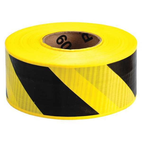 Zoro Select Barricade Tape, No Legend, Black/Yellow, 3 in Wide x 500 ft Length, Polyethylene, 7 mil - 91104