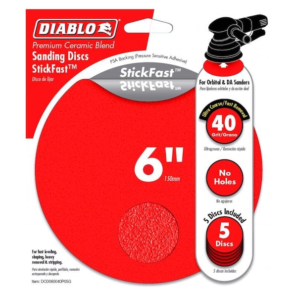 Diablo Diablo StickFast 6 in. Ceramic Blend Adhesive ROS Sanding Disc 40 Grit Ultra Coarse 5 pk - DCD060040P05G