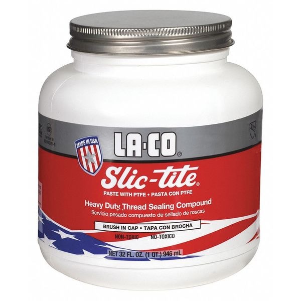 La-Co Thread Sealant with PTFE, White, Paste, 32 fl oz, Brush-Top Can - 42049