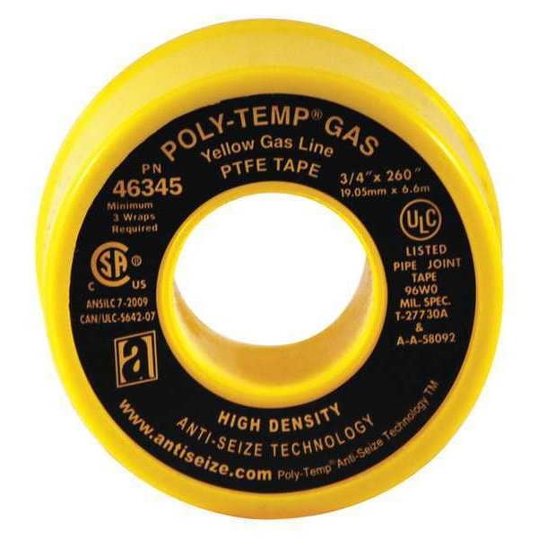 Anti-Seize Technology Yellow Gas Line PTFE Tape, 3/4"X 26" - 46345