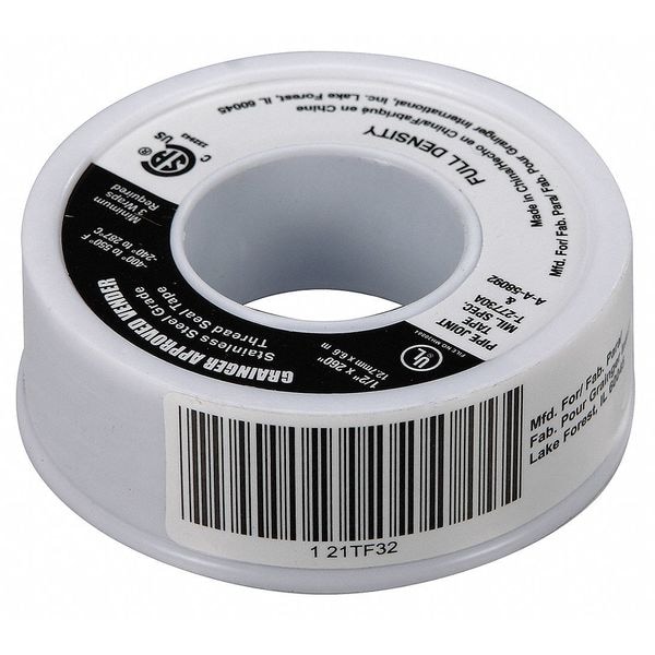 Zoro Select Sealant Tape, 1/2 x 260 In - 21TF32