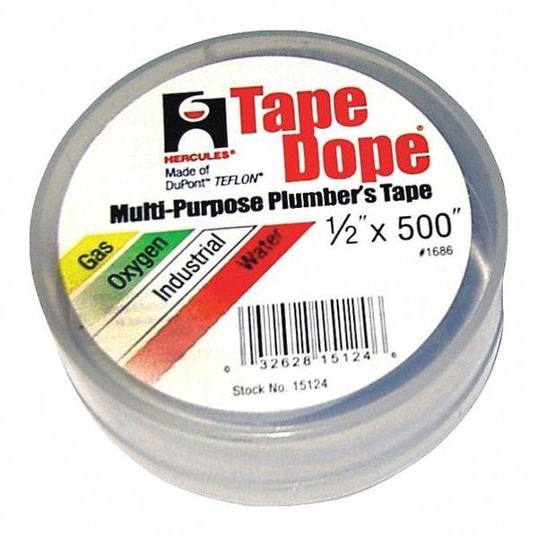 Hercules Pipe Thread Sealant Tape, 1/2in W, 500in L - 15124