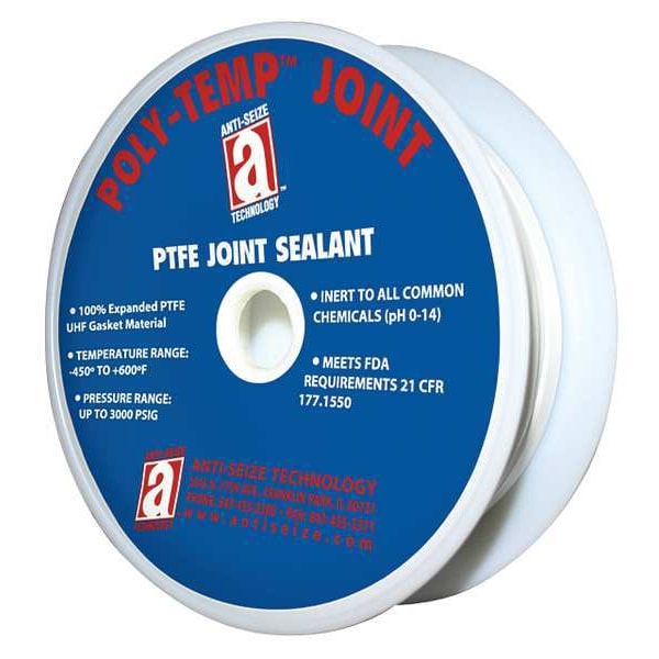 Anti-Seize Technology PTFE/UHF Gasket-Making Tape, 1 in x 15 ft, White, Temp Range -450 to 600 Degrees F - 28025