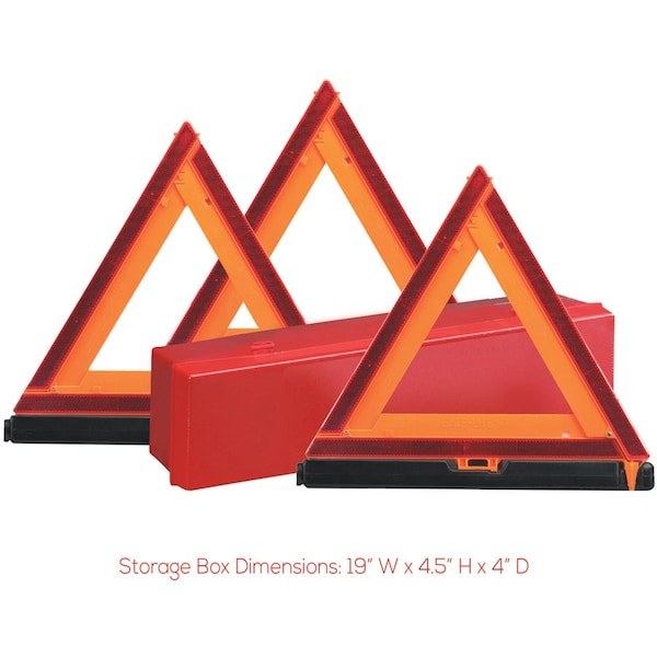 Deflecto Emergency Warning Triangle Kit, w/3 Warnings, Orange/Red - DEF73071100