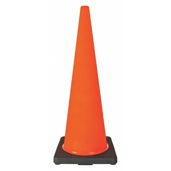 Zoro Select Traffic Cone, Standard Shape, PVC, 36 in H, Orange, Non-Reflective, Black Base - 6FHC1